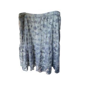 SUNDANCE Floral Blue Nylon Mesh Embroidered Skirt I Size: 12